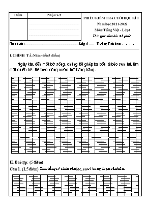 Đề kiểm tra cuối học kì I môn Tiếng Việt Lớp 1 (Kết nối tri thức với cuộc sống) - Năm học 2021-2022
